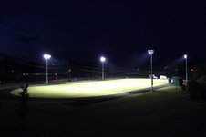 Night view of the lighted soccer field
